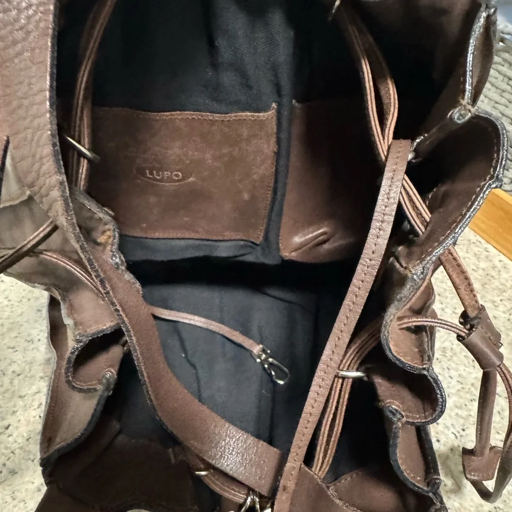 LUPO Barcelona Brown‎ Leather Pleated Backpack/ handbag